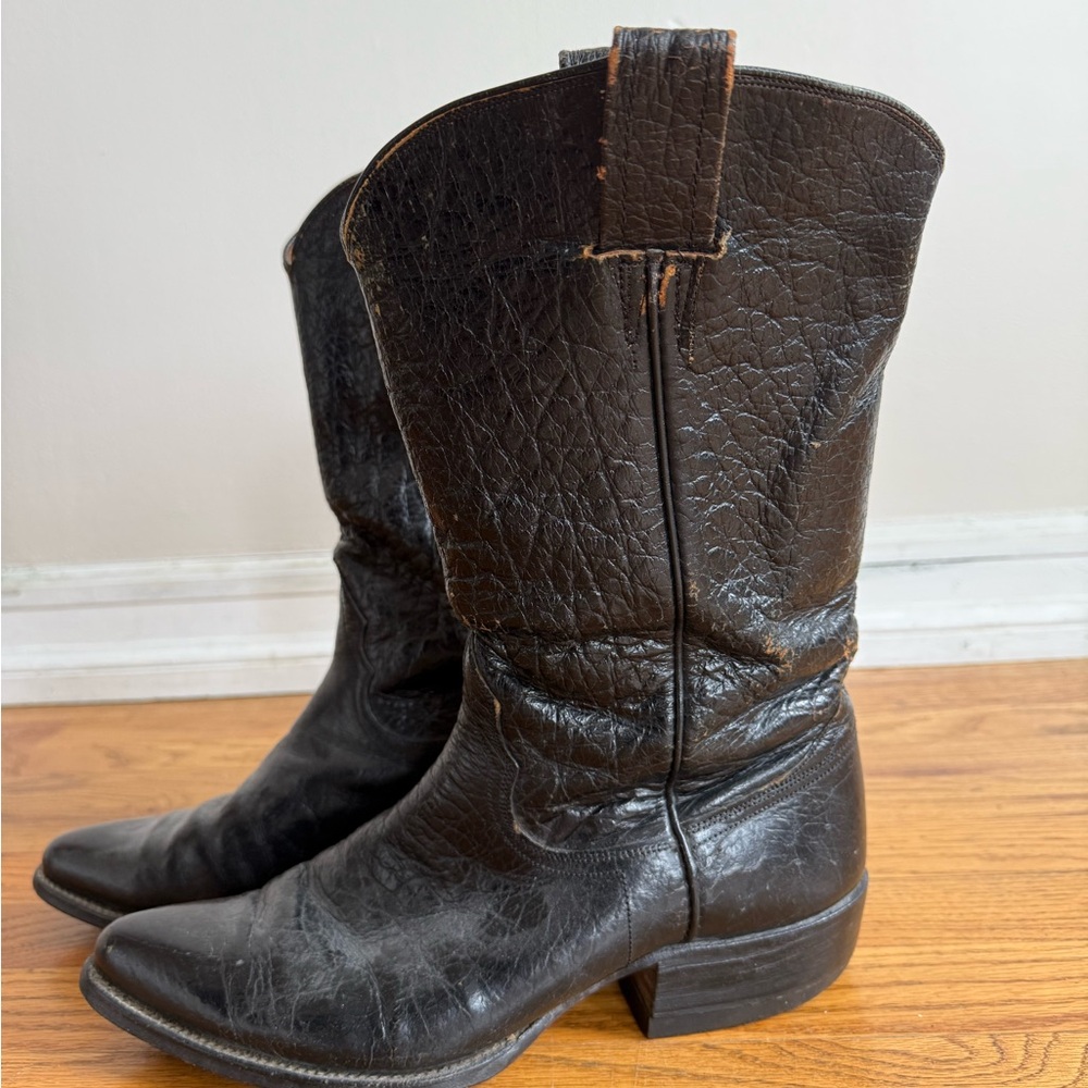 Vintage Black Leather Cowboy Boots